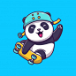 可爱的熊猫玩滑板，卡通矢量插画矢量图素材