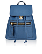 Amani Mini Backpack | Blue | Accessorize : A fashion-forward smaller backpack, with a statement zipped front pocket with a chunky pull tab, drawstring and metal pushlock fastening and adjustable shoulder straps. Inside there's a satin lining and handy zip