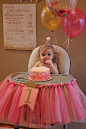 pink and gold high chair tutu, pink and gold first birthday: 