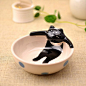日本Decole Concombre 黑猫温泉泡汤陶瓷餐具套装 含碗勺子筷子-@悦创网