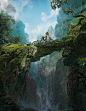 High Jungle, Daniel Romanovsky : Conceptual matte painting of a jungle crossing up high in the mountains.