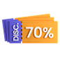 70 Percent Discount Coupon 3D Icon