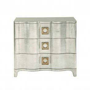 床头柜 银箔 铜件 弧线 新古典 美式简...
