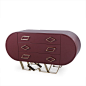 Sting Credenza - Red : Burgundy High Gloss Lacquer with Mirrored Brass Handles & Feet