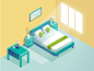 Room illustration for google playstore screens treebo app bed hotel room isometric illustration