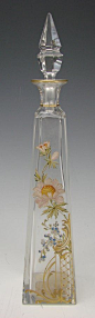 Antique French/Bohemian Glass Perfume Scent Bottle Hand Painted Enamel c1898