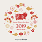 简约线条形式的时尚高端2019猪年新年元旦海报banner设计模板