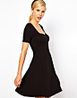 ASOS Skater Dress With Sweetheart Neck And Short Sleeves