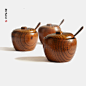 日式酸枣木三只装调味罐实木套装调味瓶　创意调料盒厨房用品木器