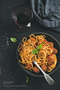 Spaghetti with meatballas, fresh green basil leaves and red wine by Anna Ivanova on 500px