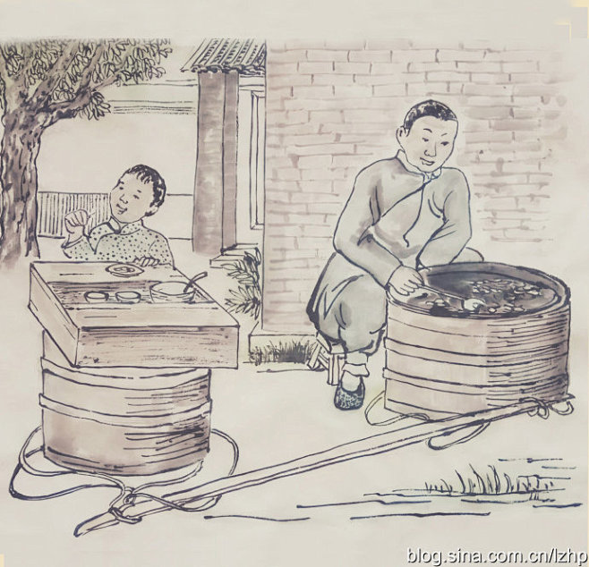 民国诗画描绘老北京街头小吃