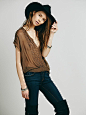 Free People FP ONE Sheer Embellished Deep V, $108.00