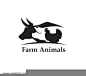 monochrome label of farm animals cow, pig and chicken