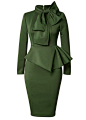 Peplum Waist Bowknot Embellished Army Green Dress | Rotita.com - USD $33.23