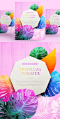 夏季热带多彩植物海报PSD模板Summer tropical poster PSD template#ti289a7608 :  