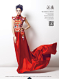 中国风 高贵优雅国民情怀婚纱照 富贵红色 迷人线条立体感刺绣婚纱