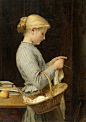 Girl Knitting (1888). Albert Anker (Swiss, 1831–1910).