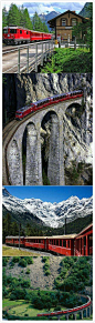 雷塔恩铁路上的列车横贯位于瑞士和意大利之间的阿尔卑斯山，在纯净的自然美景中穿行，沿途观赏的绵延雪山、湛蓝的湖泊和具有欧罗巴情调的乡村景色。雷塔恩铁路倾斜度达到70％，是世界同类铁路中落差最大的线路之一。#意大利旅游#?wid=3502278829855438
