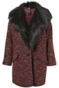 英国代购topshop2012秋冬新款毛领长款羊毛呢大衣外套1210