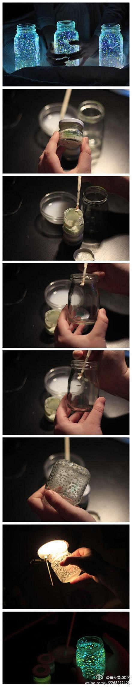 DIY星空玻璃瓶，将你的瓶子洗干净，用刷...