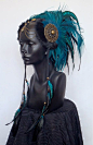 MADE TO ORDER Midsize Teal & Black Warrior Headpiece Headdress: 