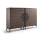 Polifemo - Drinks cabinets by Porada | Architonic : Bar cabinet with a door in canaletta walnut and metal feet. Equipped with a LED lighted storage with a pullout board, drawer, wooden tray, glass and..