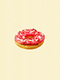 手绘水彩水粉插画-食物蛋糕甜点系列 粉色 西瓜甜甜圈