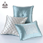沙发靠垫中式样板房抱枕复古典蓝色方枕奢华高档纺丝靠枕靠背腰枕