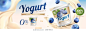 Blueberry yogurt ads with splashing cream and fruit on bokeh background