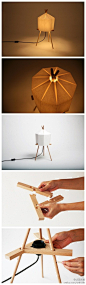 爻艺术坊：【爻艺术坊】<#创意分享#>折纸灯具（Origami Glow）由香港设计工作室 Milk Design设计，设计灵感来自古老的折纸工艺，采用竹浆纸制作出分瓣折叠的灯罩，光线穿透，营造出安静温暖的意境。木制框架由纯榫卯结构组合在一起，以保持稳固和手工工艺的纯粹美感。http://t.cn/hbKyR0
