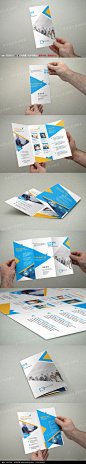 蓝橙色简约科技企业三折页模板图片