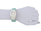 Philip Stein Small Signature Stainless Steel Watch on Green Alligator Print Patent Strap Green