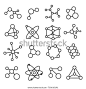 分子模型线集。 化学分子的结构，科学教师创新的教育海报。 分子图标轮廓艺术插图隔离在白色背景。