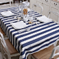 条纹餐桌桌布布艺 蓝色地中海台布 