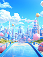 animated movie background screenshot 3, in the style of playful illustrative style, meticulous design, sky-blue, modern urban, contemporary candy-coated