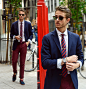 #搭配#Adam Gallagher - Blazer, Tie, Tie Bar, Rumba Watch, Burgundy Trousers, Clubmasters, Similar Here  > Shoes - Galla takes London 