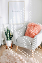 Planning a bedroom make over + Room Tour: Read to hear my tips on redecorating your bedroom from planning your makeover to colour palettes, lighting and storage. Also, how cute is this grey armchair? The furry cushion, mothers tongue plant and nude fur ru
