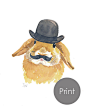 Rabbit Watercolor PRINT Bunny Art Bowler Hat by WaterInMyPaint