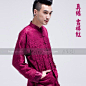 花笙记中国风真丝小龙传统版男士长袖唐装春秋中式外套紫红单衣
