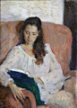 Sona Reading, Samir Rakhmanov : 55x40 cm oil on canvas painting of my sister reading(or maybe scrolling through instagram I dunno)