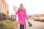 Woman with Big Teddy and Roses Walking on the Street Free Image Download