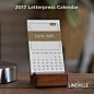 2017 Letterpress Desk Calendar with wood base : This calendar is the perfect addition for any desk - from your home to your office. With a minimalist design printed in three colors this calendar is sure to please. The calendar is a must have for any lette