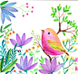 Pink Bird Purple flowers Illustration 