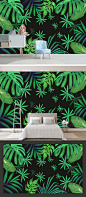 抽象手绘绿色叶子电视墙背景墙设计