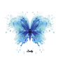 Beautiful blue watercolor abstract translucent butterfly on the white background.