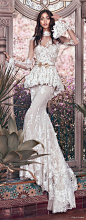 galia lahav spring 2018 bridal long sleeves sheer high neck sweetheart neckline full embellishment peplum victorian vintage sheath wedding dress keyhole back sweep train (tesla) mv