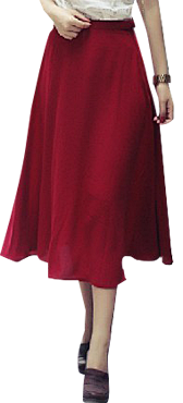 酒红色复古高腰超大裙摆半身裙-最搭配