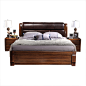 胡桃木床头层真皮床中式全实木床1.8米中式双人床婚床储物高箱床-淘宝网