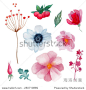 Watercolor flowers elements set. Vintage leaves, anemone, berries, branches. Vector hand drawn design illustration 正版图片在线交易平台 - 海洛创意（HelloRF） - 站酷旗下品牌 - Shutterstock中国独家合作伙伴