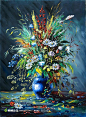 蓝色静物花瓶油画高清图片